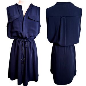 ANTONIO MELANI Sleeveless Navy Blue Midi Dress w Drawstring Waist